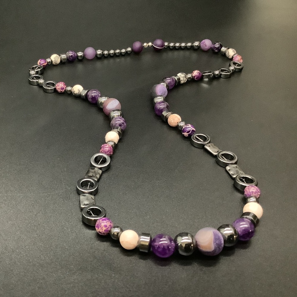 Amethyst, Hematite,& Purple Agate Necklace